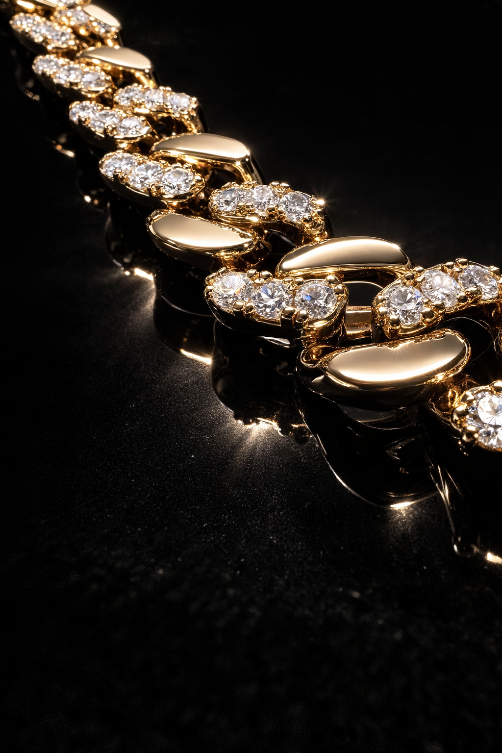 Gelati's Hybrid Carbon Diamonds Two Tone Cuban Necklace in Titanium & 18K Vermeil Gold