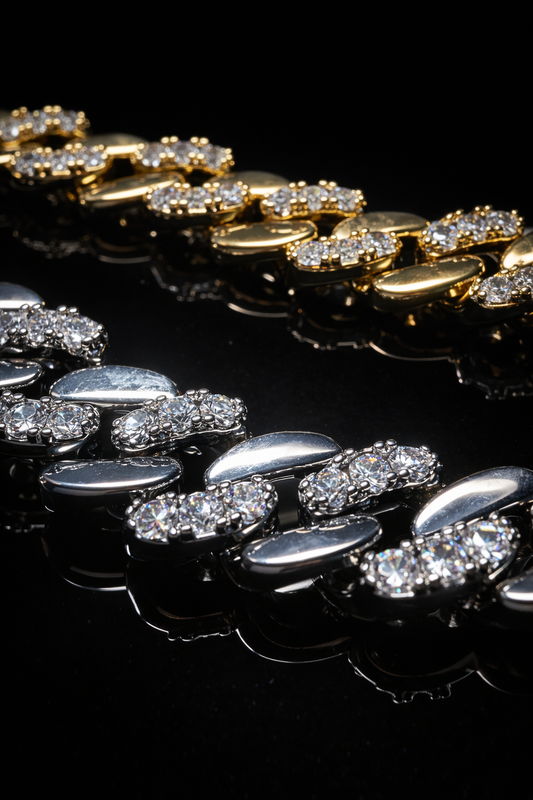 Gelati's Hybrid Carbon Diamonds Two Tone Cuban Bracelet in Solid Titanium & 18K Vermeil Gold Inserts