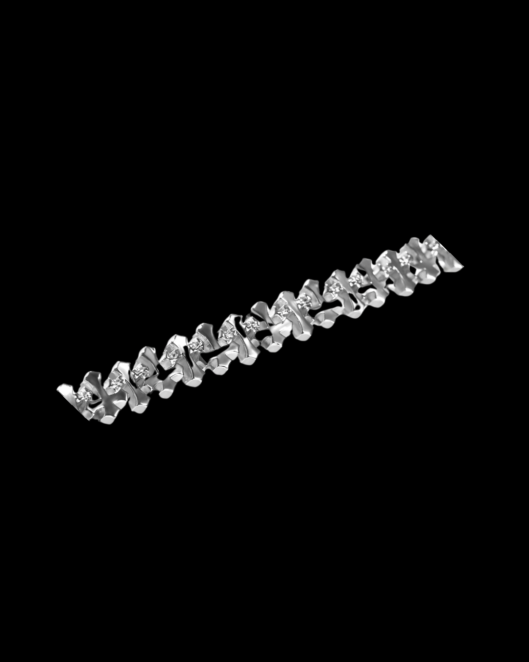 Gelati's Double-Cross Diamond Bracelet In Titanium - Carbon diamonds and 18K Vermeil Gold Accents.