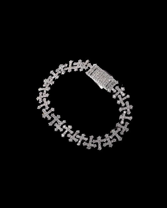 Gelati's Double-Cross Diamond Bracelet In Titanium - Carbon diamonds and 18K Vermeil Gold Accents.