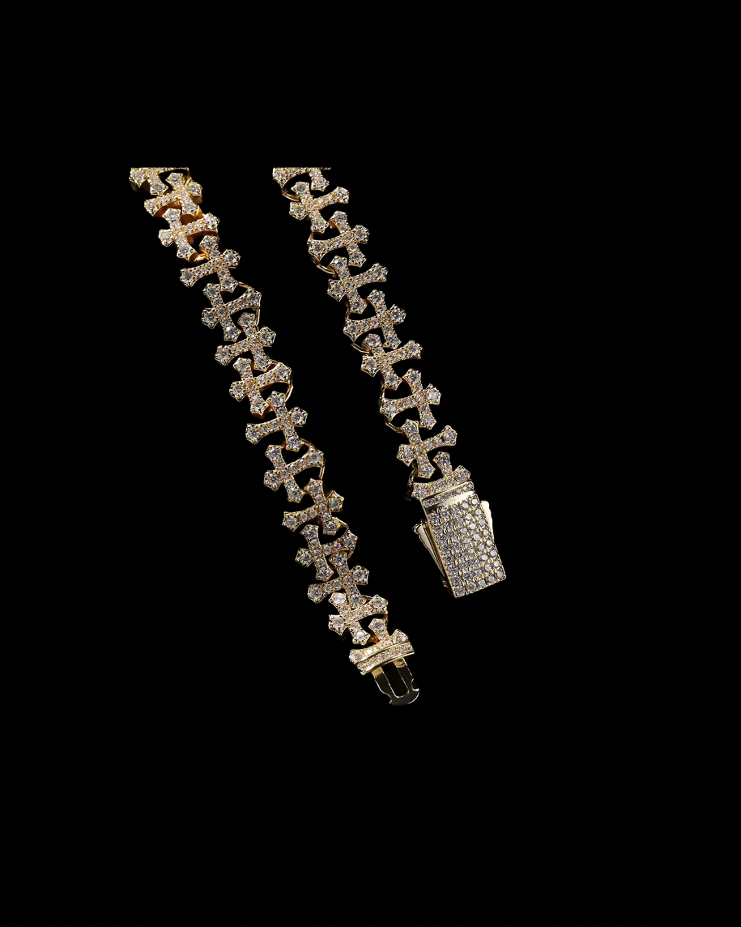 Gelati's Double-Cross Diamond Bracelet In Titanium - Carbon diamonds and 18K Vermeil Gold Accents.