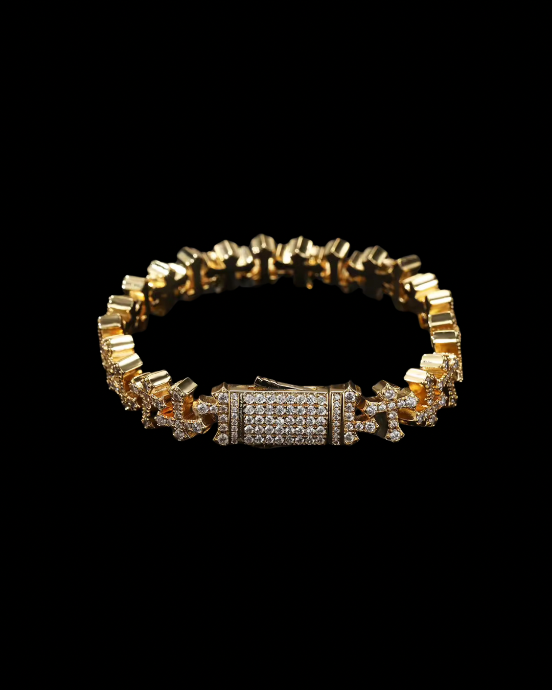 Gelati's Double-Cross Diamond Bracelet In Titanium - Carbon diamonds and 18K Vermeil Gold Accents.