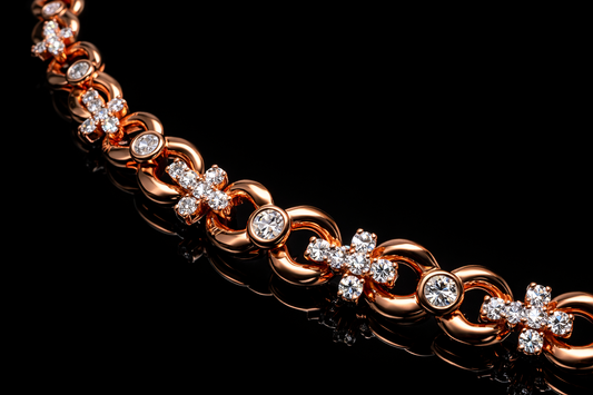 Gelati's "Immortal" Infinity Link & Cross FL -IF Lab Moissanite Diamond Bracelet in 18K Vermeil Rose Gold & 925 Sterling Silver