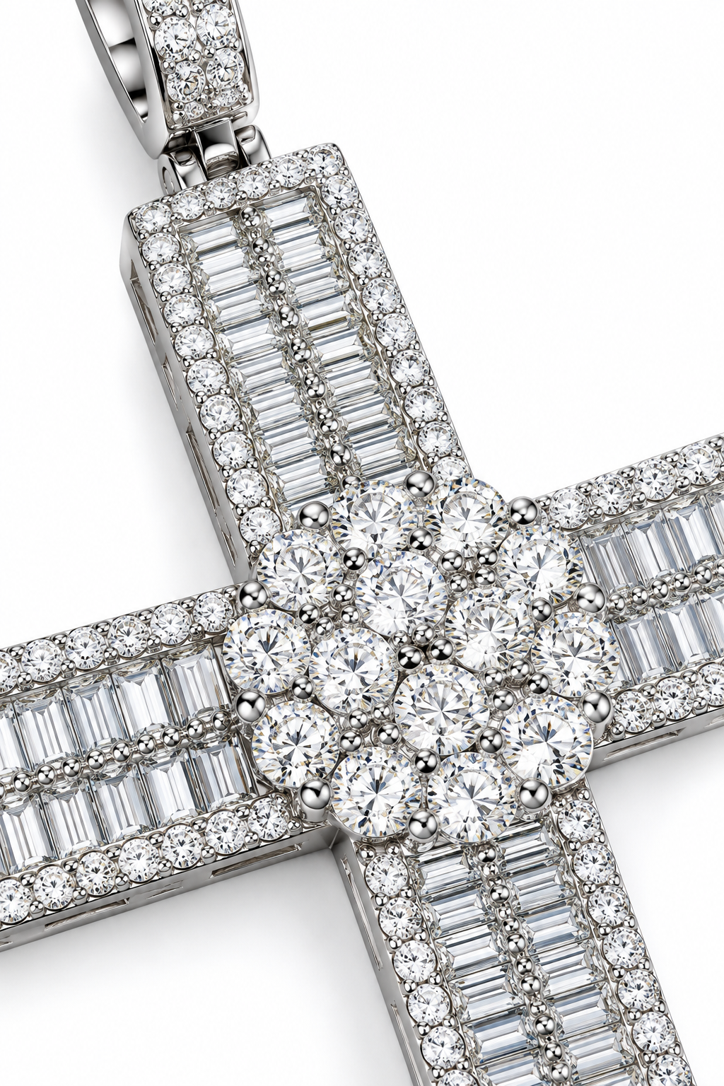 GELATI CELESTIAL BAGUETTE CROSS | FL-IF Flawless Lab Moissanite | 925 Sterling Silver | 18K Vermeil Gold