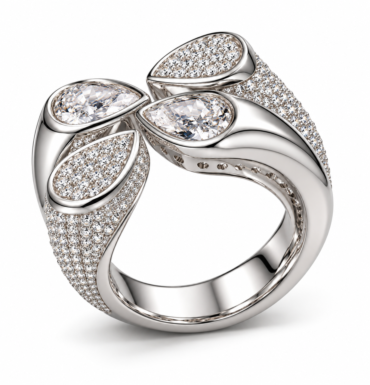 GELATI IL QUARTO DIAMANTE PEAR CUT RING | FL-IF LAB MOISSANITE | 925 SOLID STERLING SILVER | 18k White Vermeil Gold