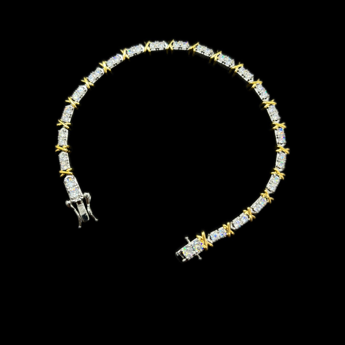 Gelati’s Golden Barbed Wire 3mm Tennis Cross Bracelet – 18k Vermeil Gold Plated