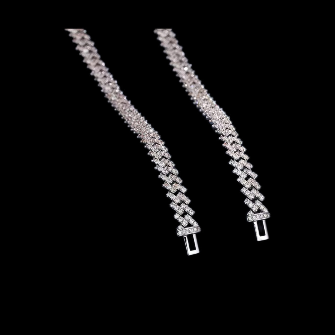 Gelati's Bespoke "Artico" Diamond Miami Prongue Cuban Necklace 8-14MM In 925 Sterling SIlver