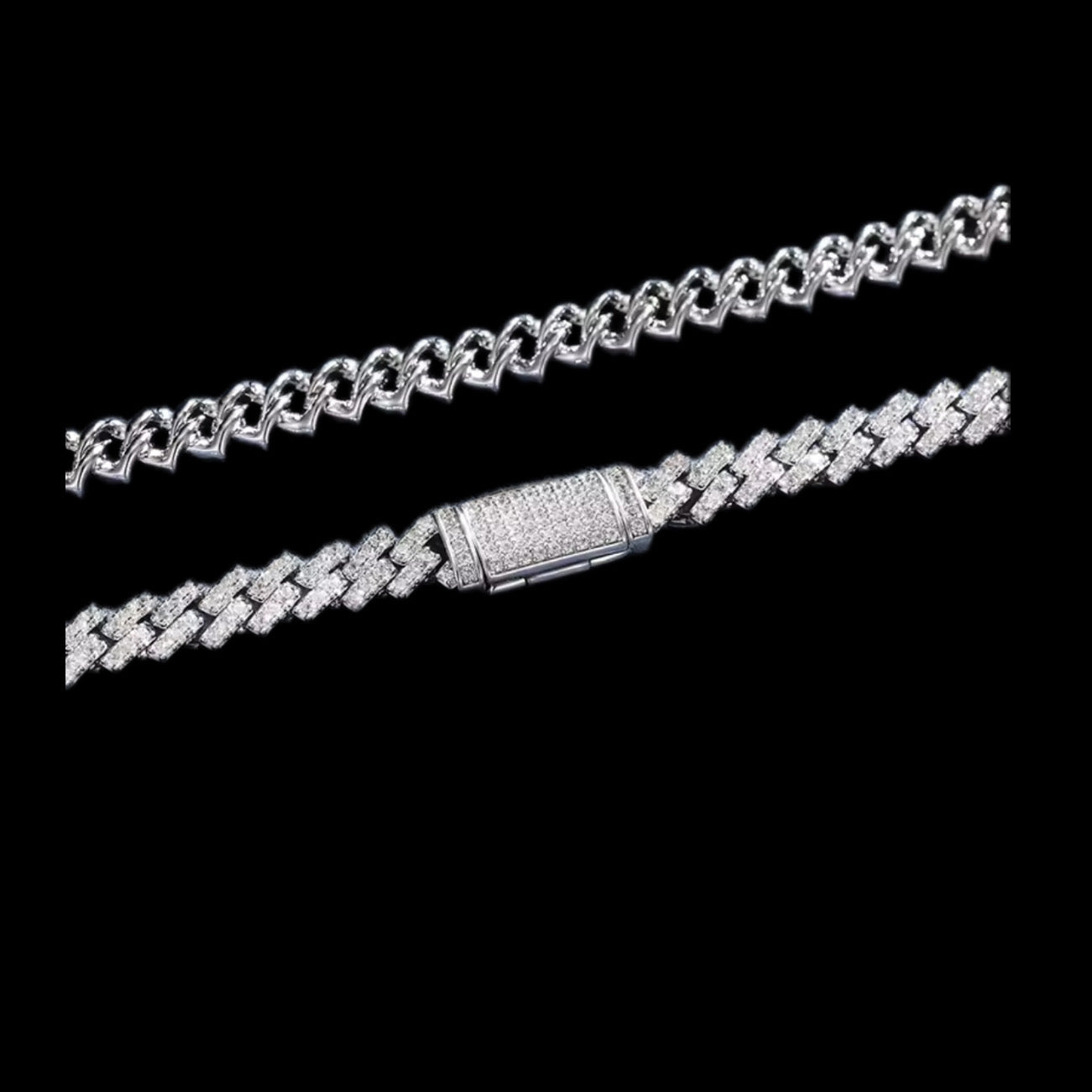 Gelati's Bespoke "Artico" Diamond Miami Prongue Cuban Necklace 8-14MM In 925 Sterling SIlver