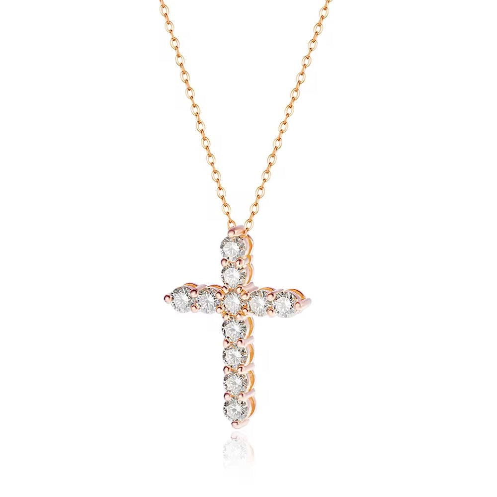 Gelati's Diamond "Snowbunny" Pointer Cross Necklace with 18k Vermeil Gold Inserts & 925 silver chain included