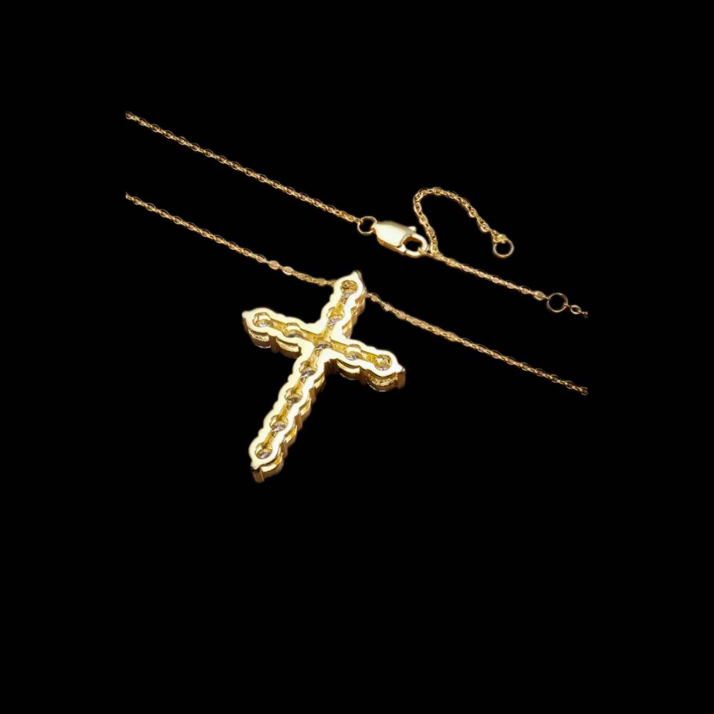 Gelati's Diamond "Snowbunny" Pointer Cross Necklace with 18k Vermeil Gold Inserts & 925 silver chain included