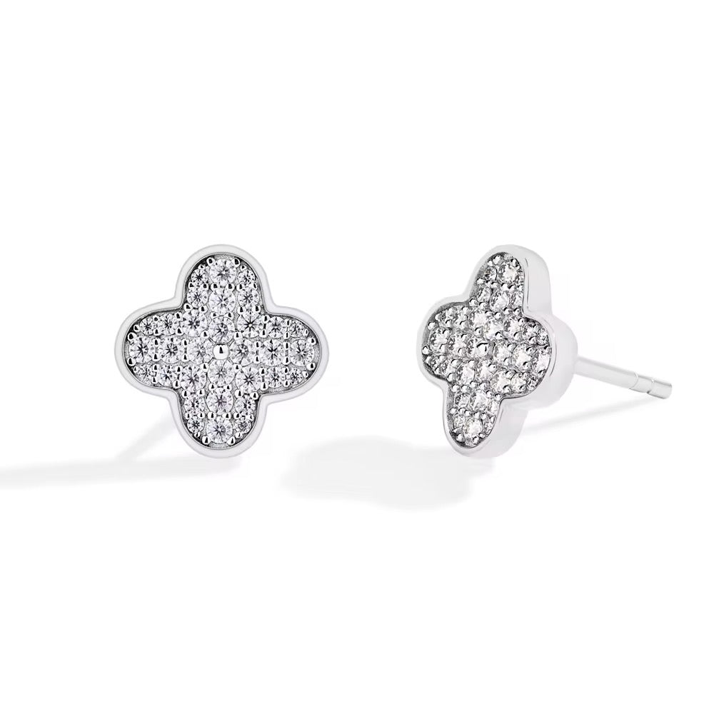 Gelati's Four Leaf Clover VVS1 Moissanite Diamond Micro Pave Earrings in 925 Silver & 18k Gold