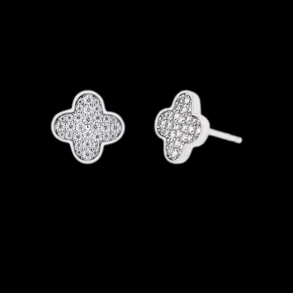 Gelati's Four Leaf Clover VVS1 Moissanite Diamond Micro Pave Earrings in 925 Silver & 18k Gold