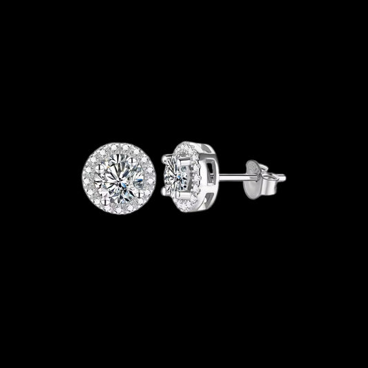 Gelati's Glacial Halo Solitaire Cut Diamond Earrings in 925 Sterling Silver & 18k Vermeil Gold