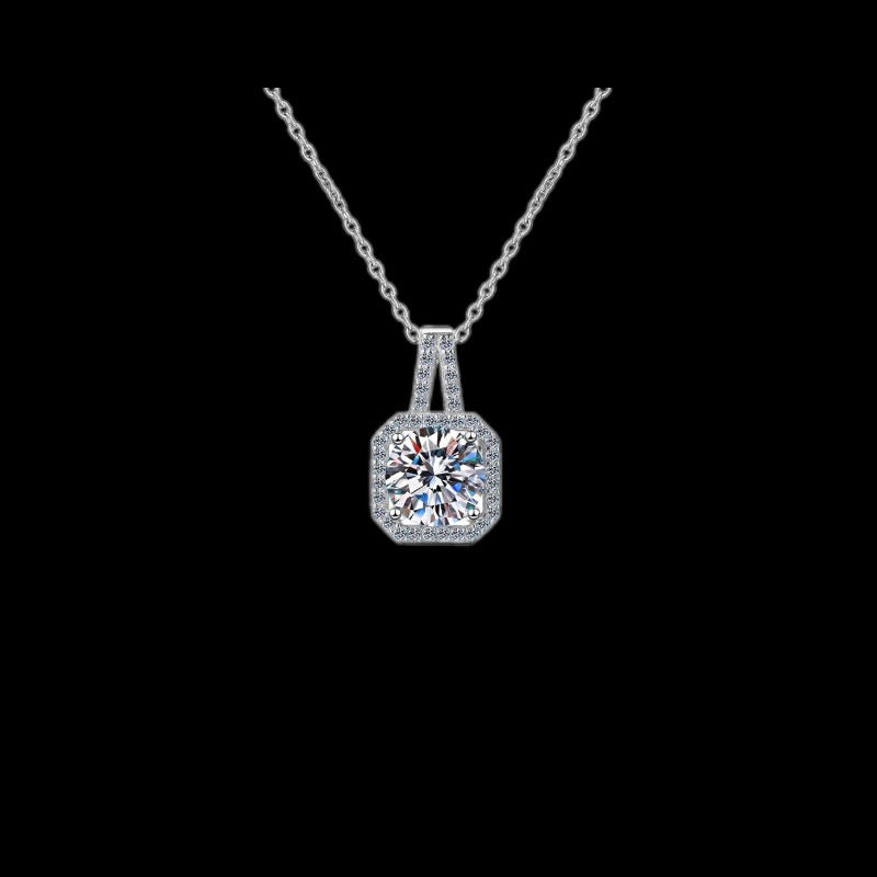 Gelati's Square Cut Diamond Necklace & Pendant. in 925 Silver & VVS1 Moissanite Diamonds