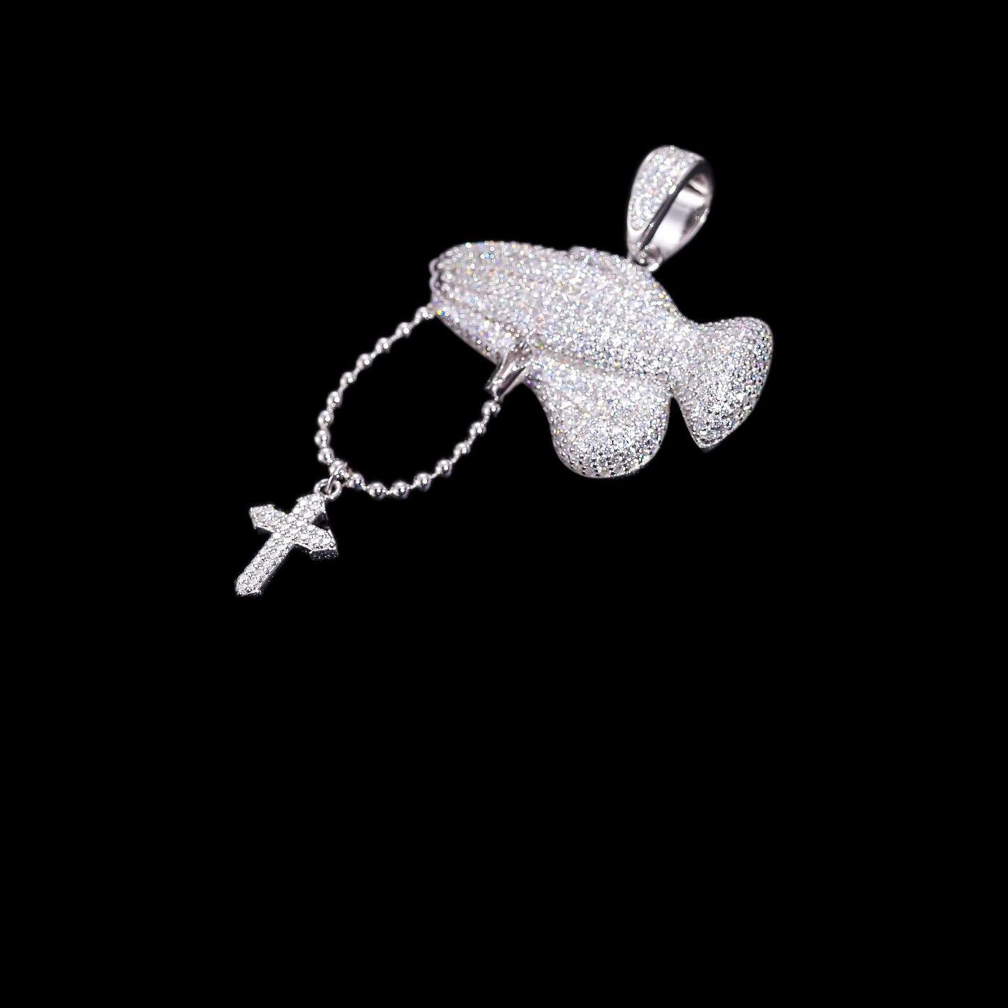 Gelati's Praying Hands Diamond Pendant with 18k Vermeil Gold Accents & Free 925 Silver Chain