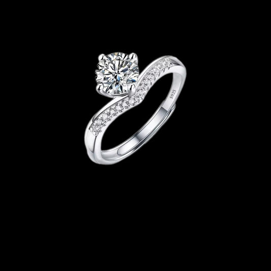 Gelati's Princess Cut V Halo Diamond Ring in 925 Sterling Silver