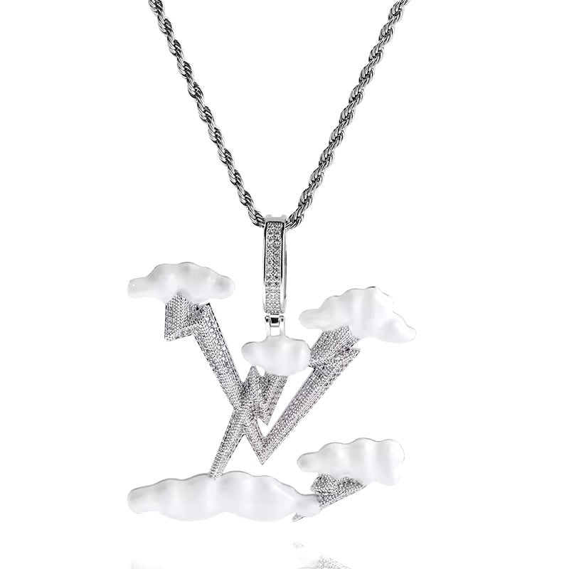 Gelati's Bespoke "Thunderstorm" Micro Pave & White Ennamel Diamond Pendant + Free 925 Silver Rope Chain