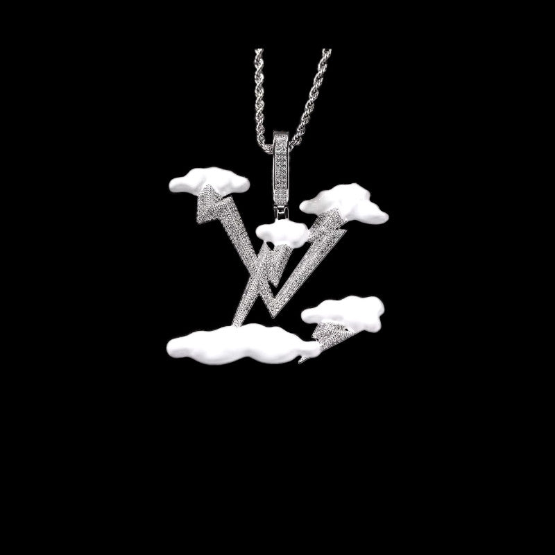 Gelati's Bespoke "Thunderstorm" Micro Pave & White Ennamel Diamond Pendant + Free 925 Silver Rope Chain