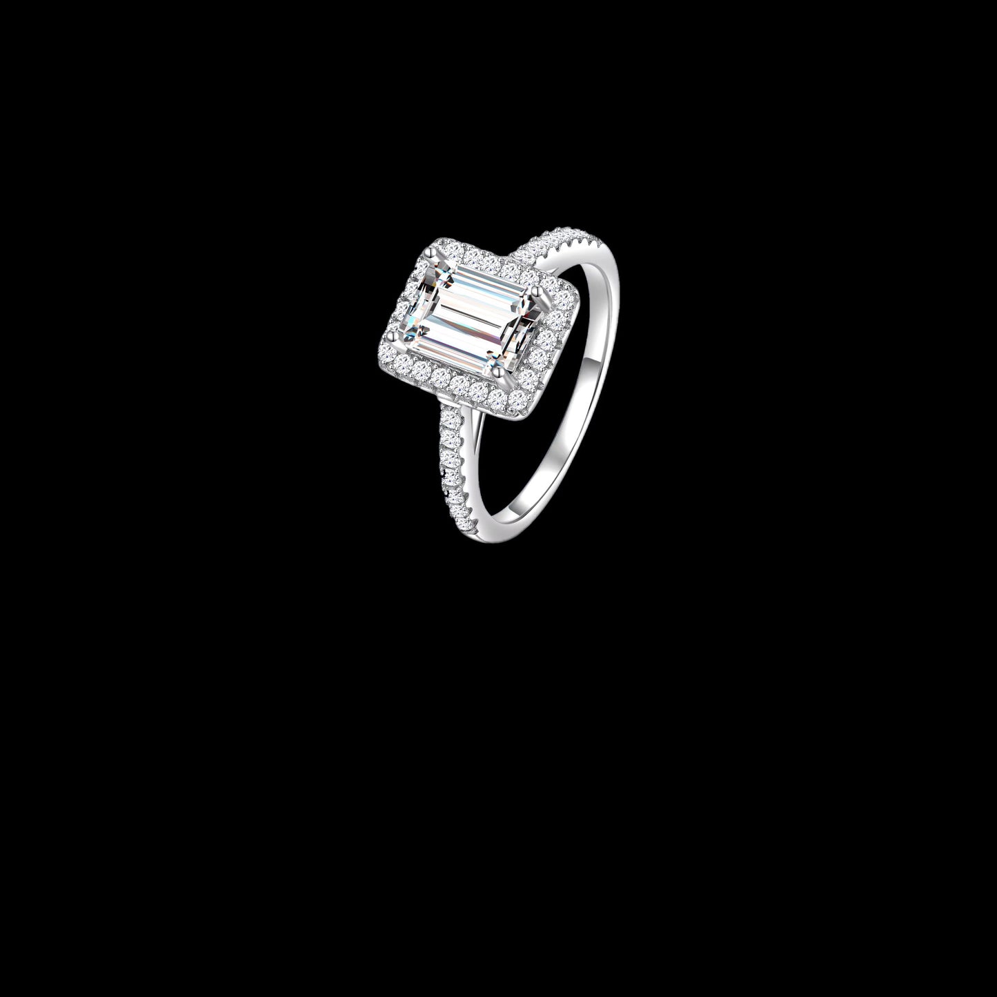 Gelati's Baguette Halo Diamond Ring in 925 Sterling SIlver & 18k Vermeil Gold Inserts