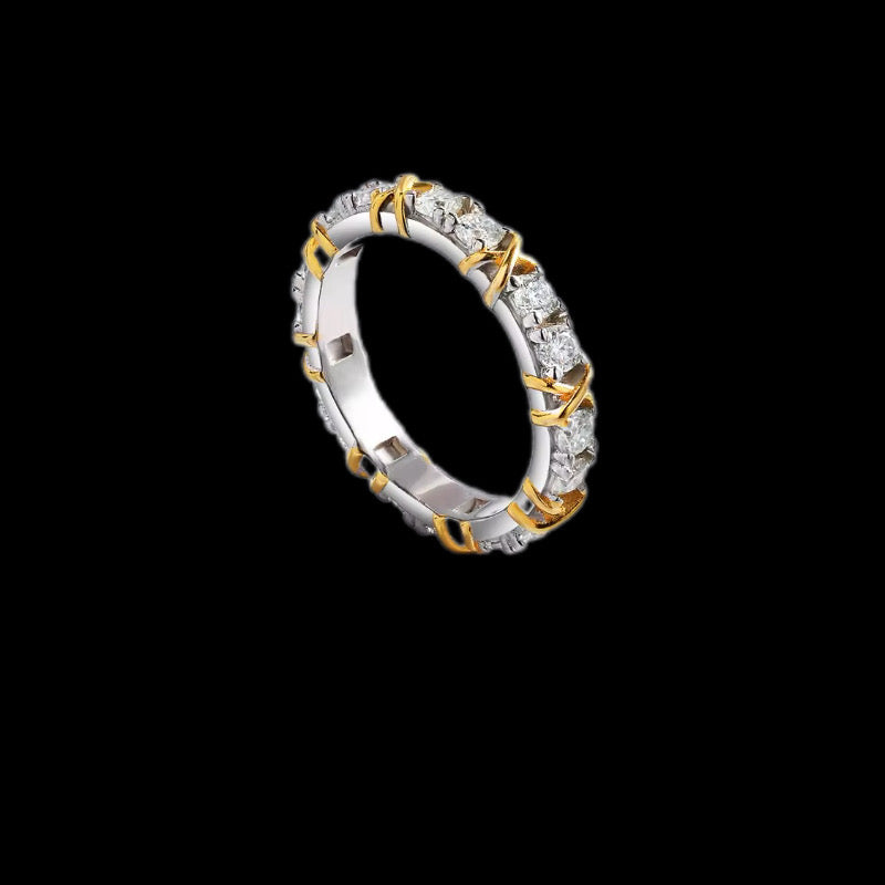 Gelati's Diamond "Golden Cross" Eternity Ring in 925 Sterling Silver & 18k Vermeil Gold