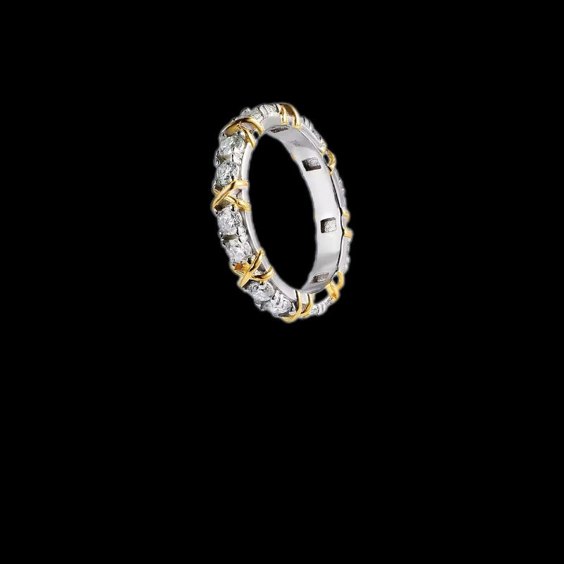 Gelati's Diamond "Golden Cross" Eternity Ring in 925 Sterling Silver & 18k Vermeil Gold