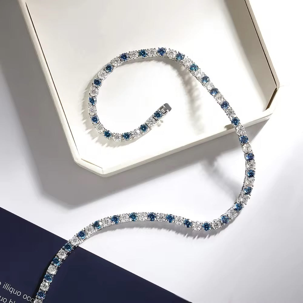 Gelati's Blue Sapphire "Luce di notte" Tennis Chain & Bracelet - Featuring Synthetic Sapphires & 18K Vermeil Gold Inserts