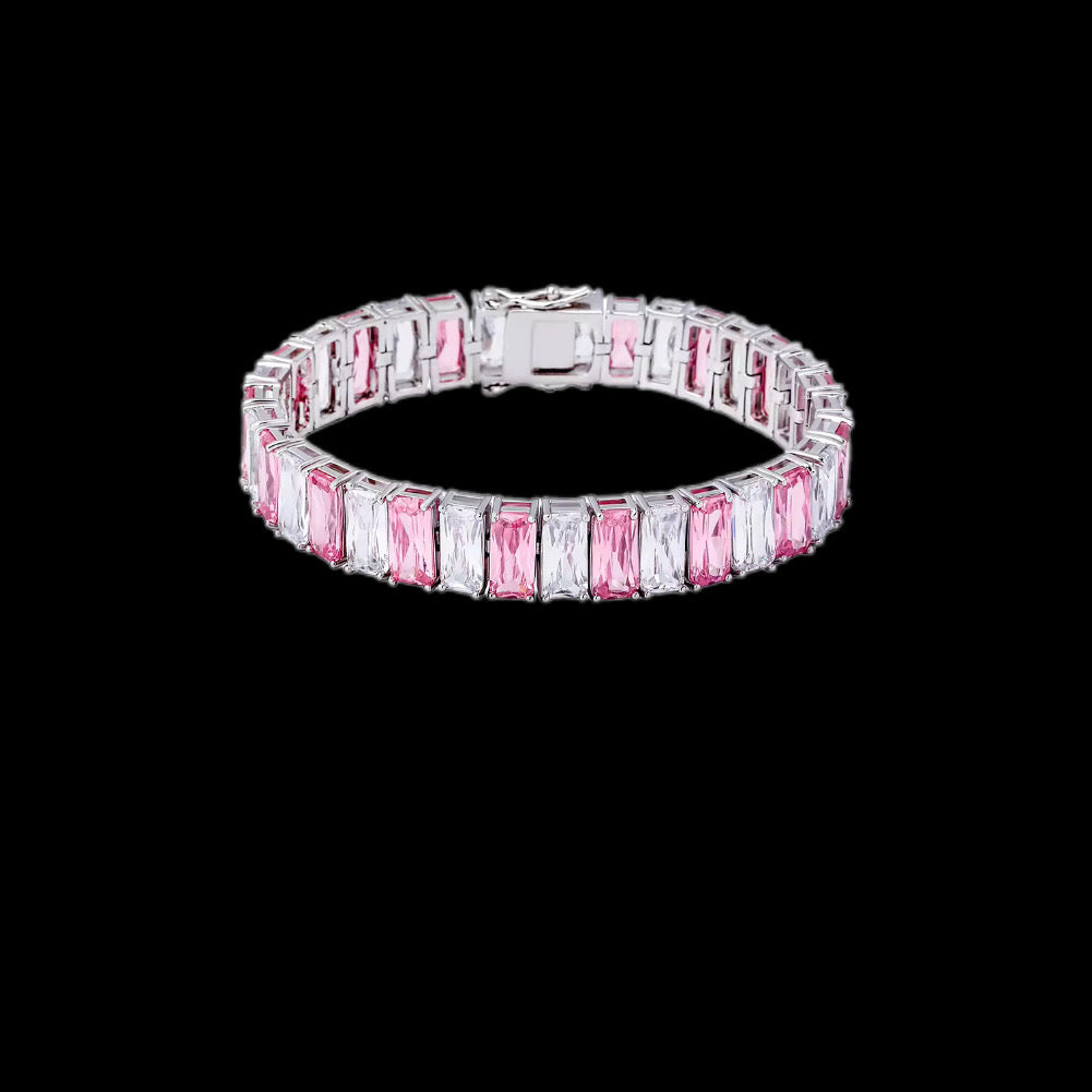 Gelati's Pink Sapphire Titanium Two-Tone Baguette Hybrid-Lock Tennis Bracelet