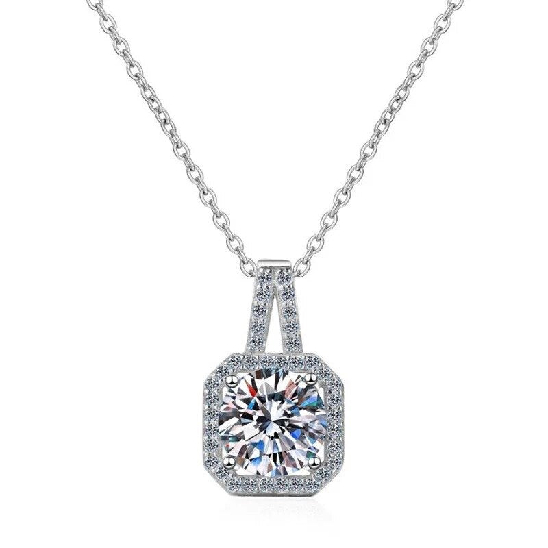 Gelati's Square Cut Diamond Necklace & Pendant. in 925 Silver & VVS1 Moissanite Diamonds