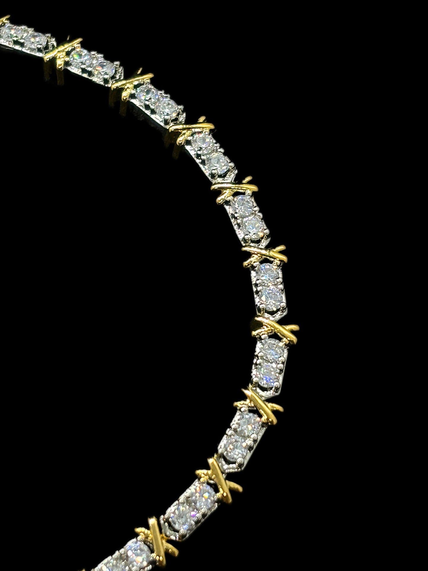 Gelati’s Golden Barbed Wire 3mm Tennis Cross Bracelet – 18k Vermeil Gold Plated