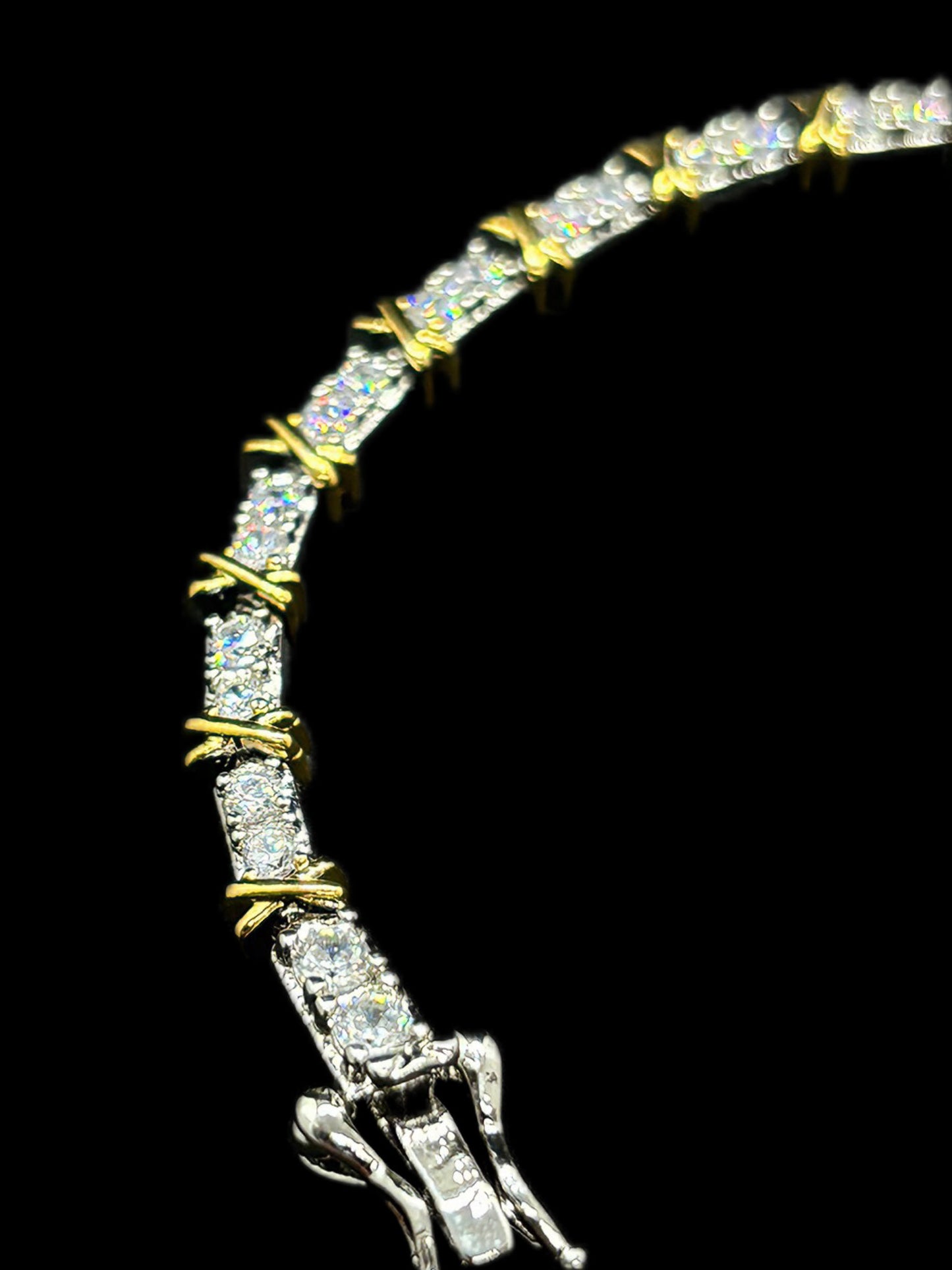 Gelati’s Golden Barbed Wire 3mm Tennis Cross Bracelet – 18k Vermeil Gold Plated