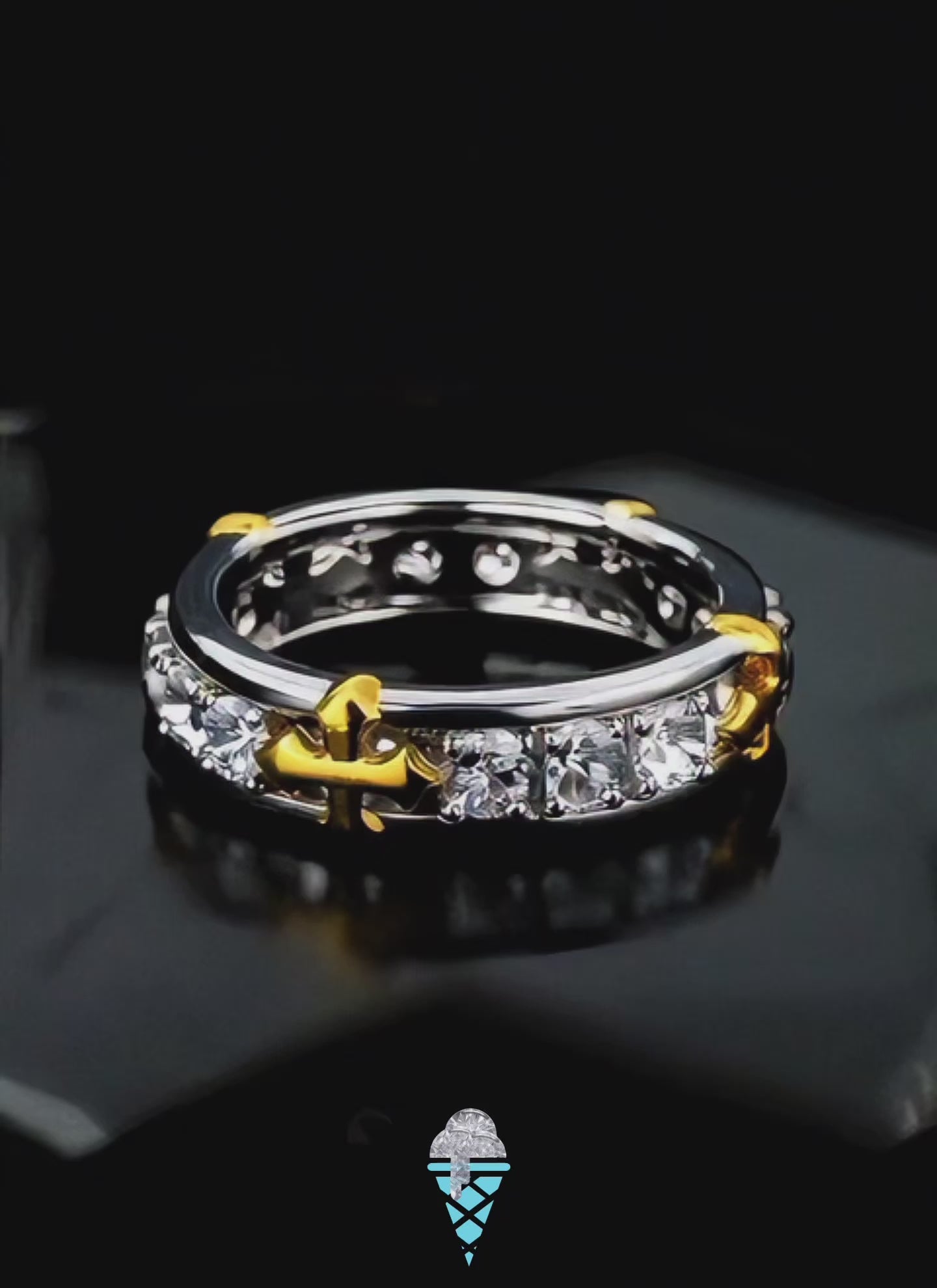 Gelati's Exclusive Golden Cross VVS1 Moissanite Diamond Ring in Solid 925 Silver & 18k Vermeil Gold Inlay