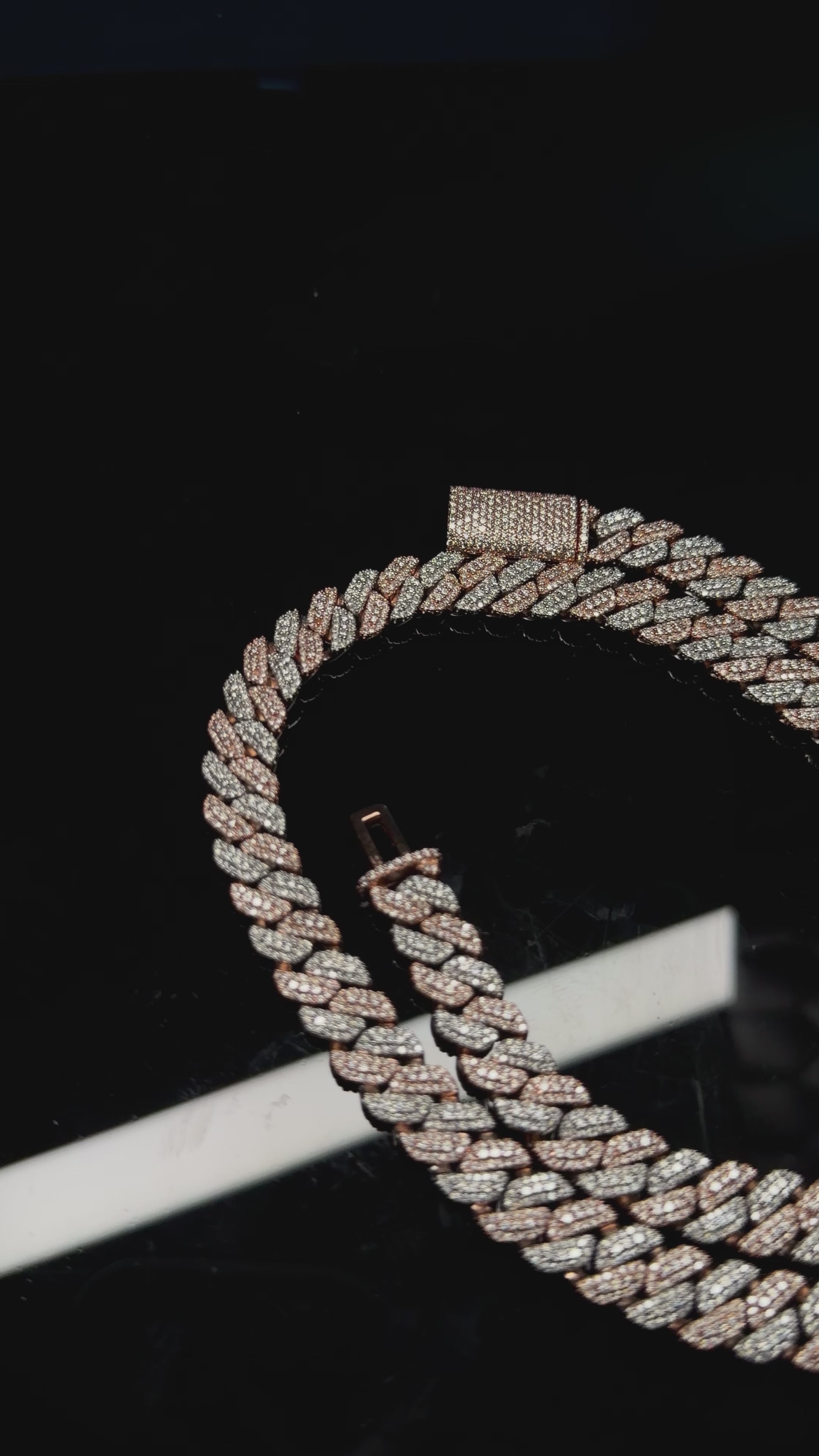 Gelati's Bespoke 3EX FL-IF Flawless GRA Lab Moissanite Diamond 14MM Miami Mosaic Setting Tri Row Cuban Link Necklace in Solid 925 Sterling Silver & 18k Vermeil Gold Inlay