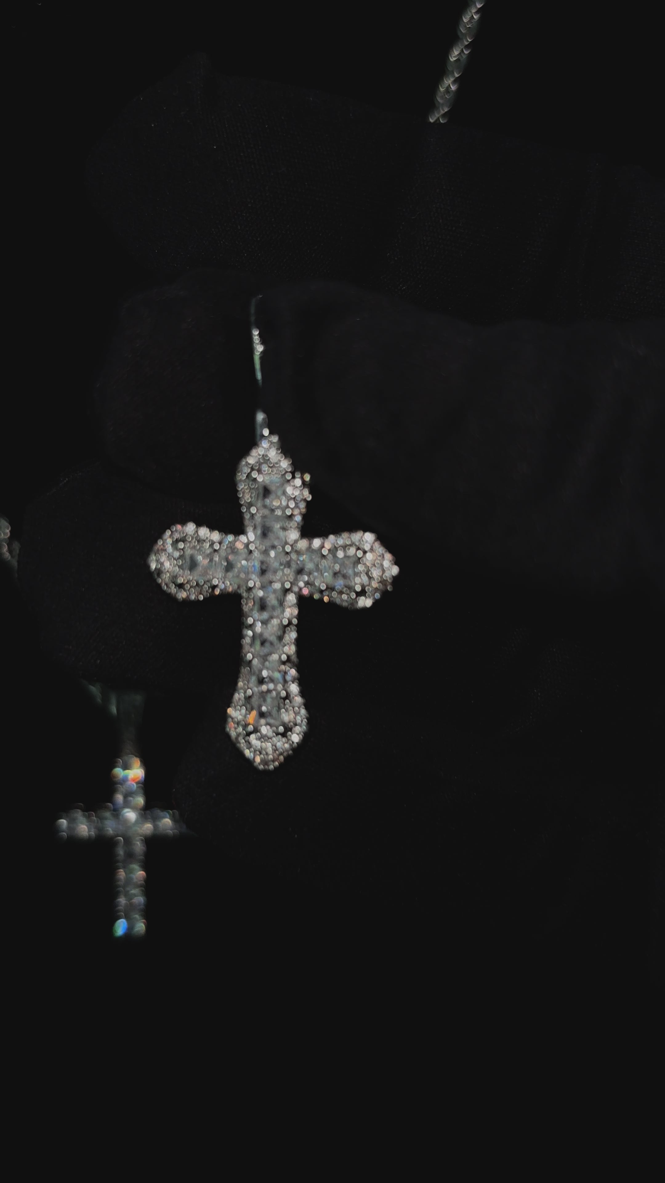 Gelati's Titanium Diamond "Serrato" Cross Pendant +Rope Chain In 925 Sterling Silver Included